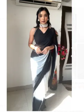 1 Min Ready to Wear Black White Stitched Saree