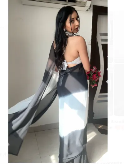 1 Min Ready to Wear Black White Stitched Saree