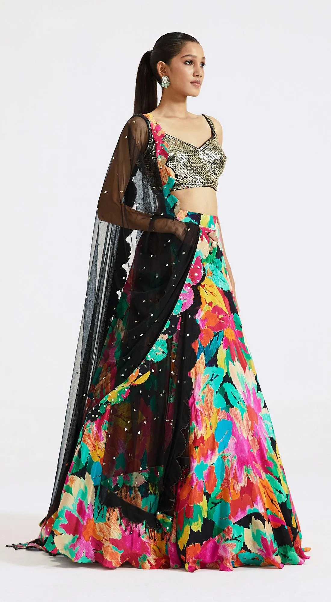 32A003 Floral Multicolor Designer Lehenga with Sequin Blouse