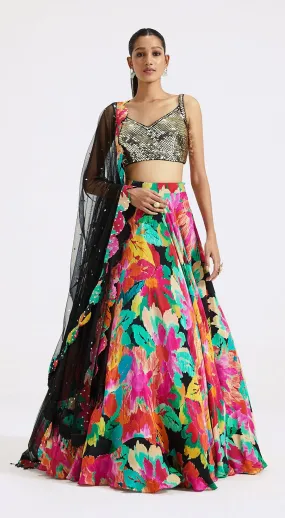 32A003 Floral Multicolor Designer Lehenga with Sequin Blouse