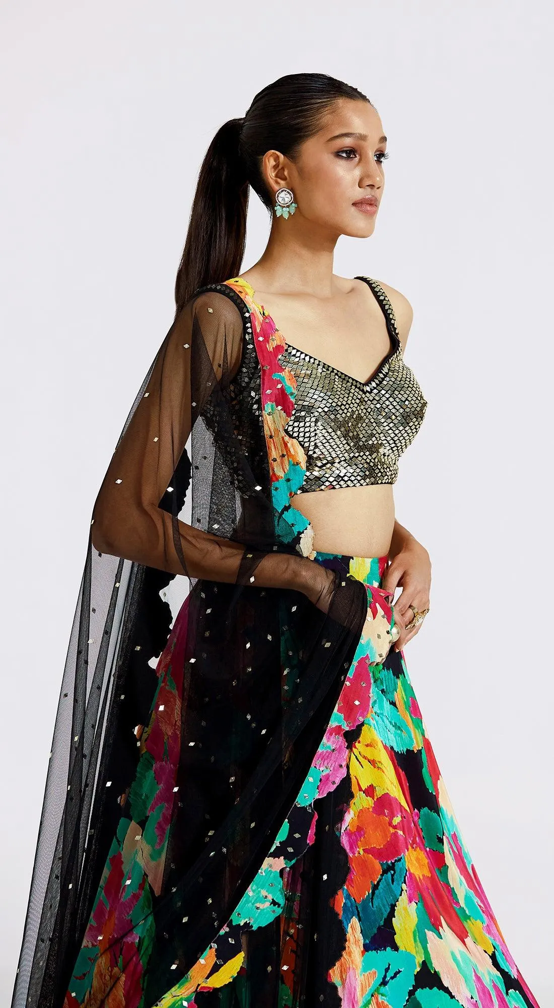 32A003 Floral Multicolor Designer Lehenga with Sequin Blouse