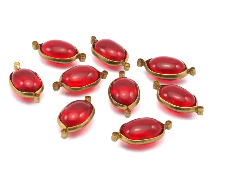 5 Vintage Red Plastic Bead With Brass Connectors 21x11 Mm Brc231  Y268