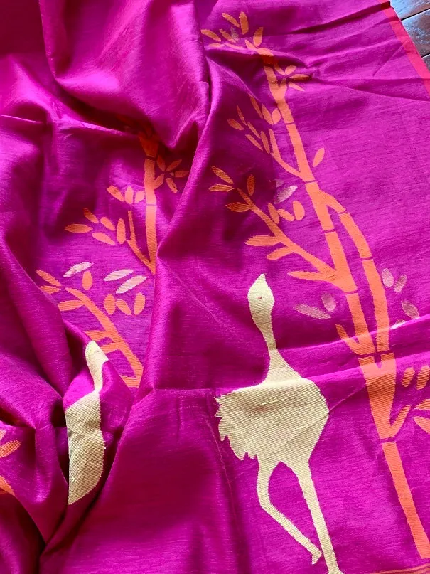 90K344-NRO Dark Pink Cotton Silk Saree with Weave Pallu