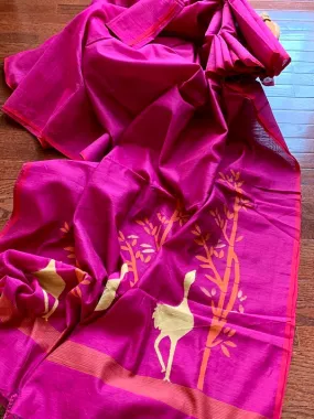 90K344-NRO Dark Pink Cotton Silk Saree with Weave Pallu