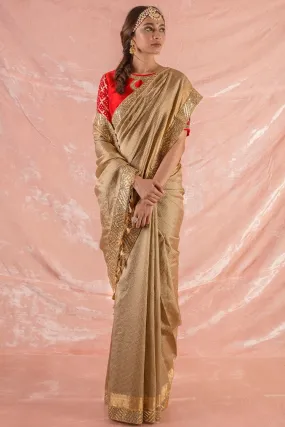 90Z013-RO Brown Embroidered Handloom Saree with Blouse