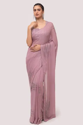 90Z829-RO Pastel Pink Chickan Embroidered Saree With Blouse