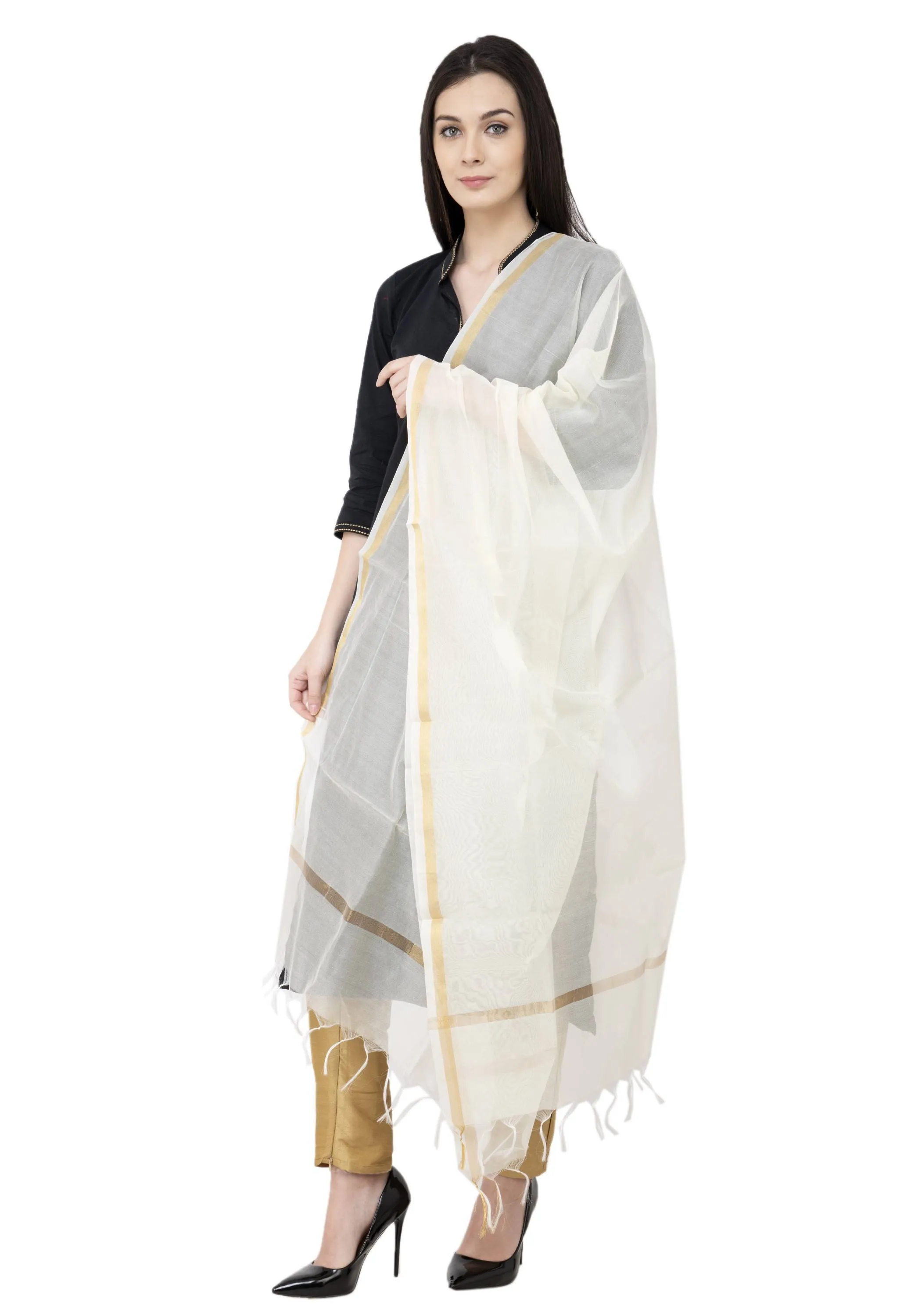 A R SILK Golden Color Fancy Silk Dupattas and Chunnis