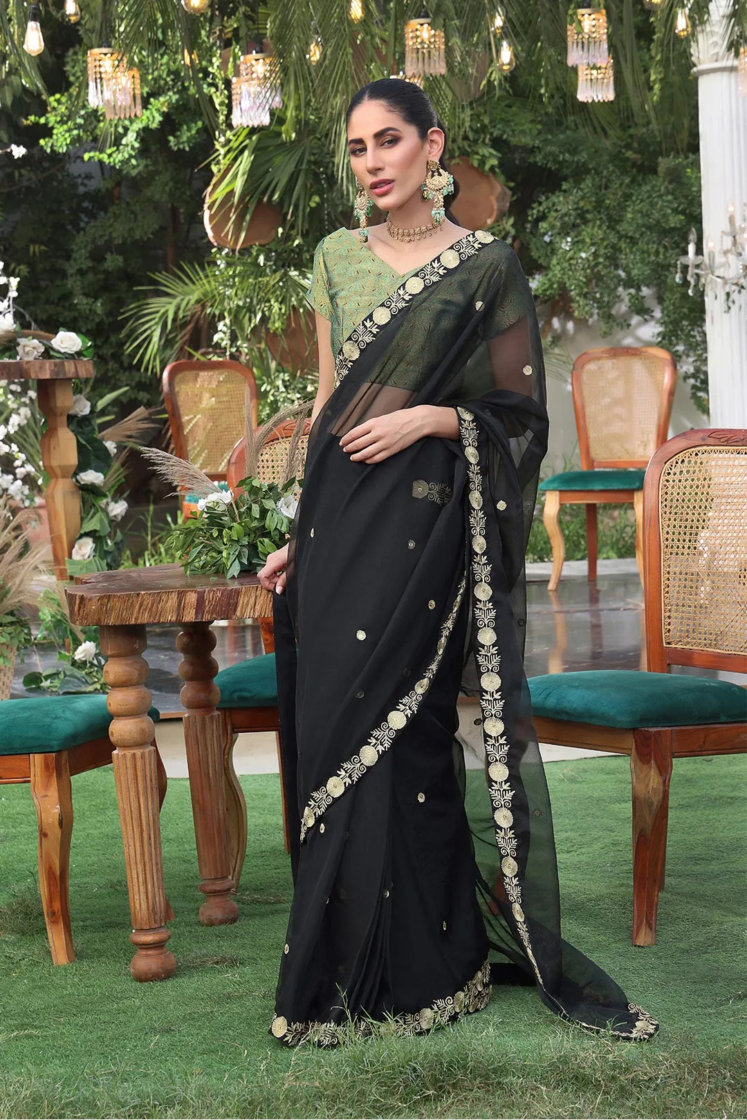 Aari Embroidered Organza Banarsi Luxury Saree | ZEENAT | SR202225