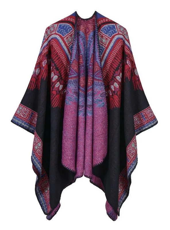 ABSTRACT PATTERN THICKENED SPLIT DUAL-PURPOSE SHAWL