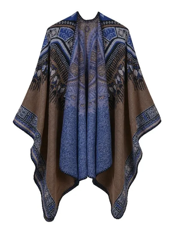 ABSTRACT PATTERN THICKENED SPLIT DUAL-PURPOSE SHAWL