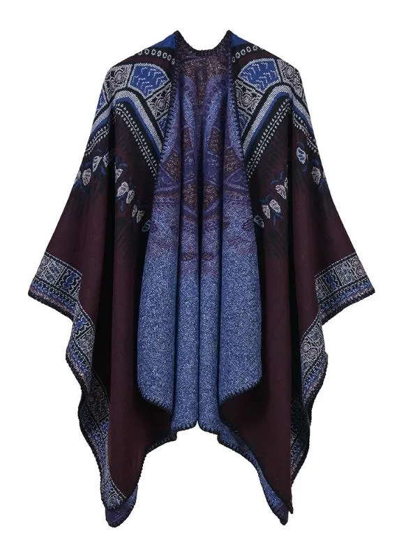 ABSTRACT PATTERN THICKENED SPLIT DUAL-PURPOSE SHAWL