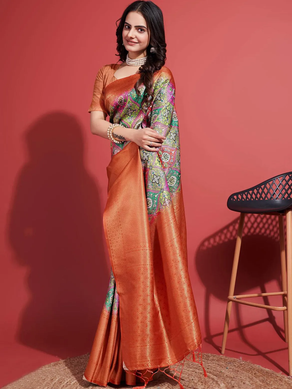 Abstract Printed Handloom Saree