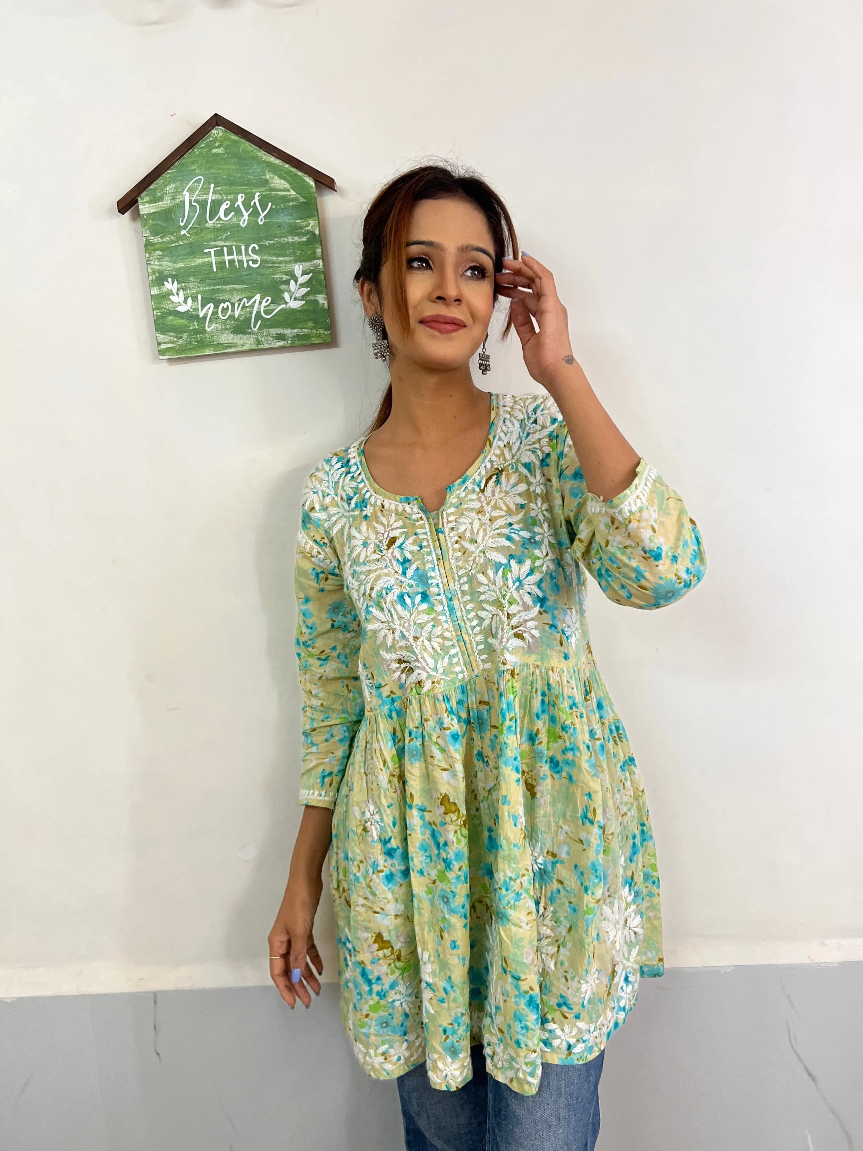 Adah Chikankari Mulmul Short Dress