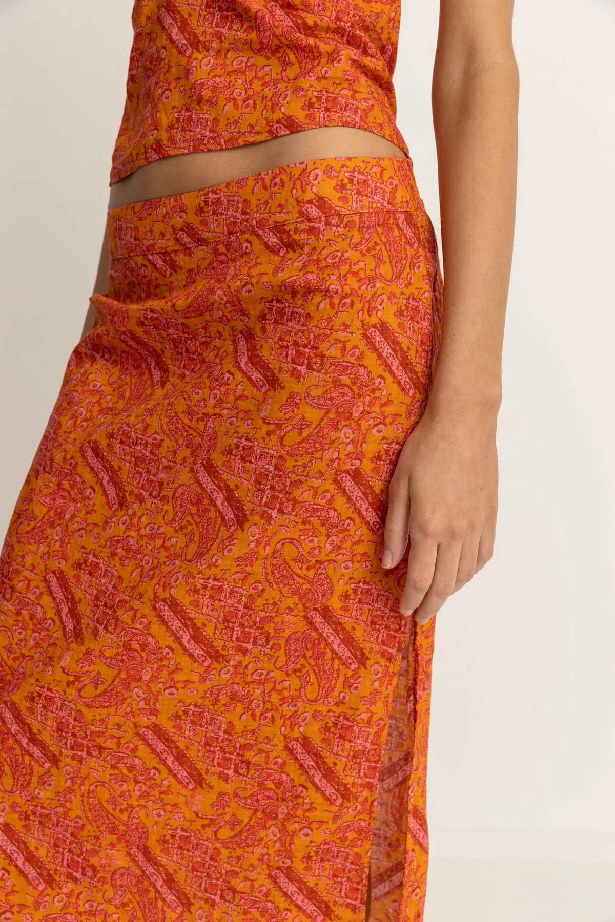 Adia Paisley Low Rise Midi Skirt