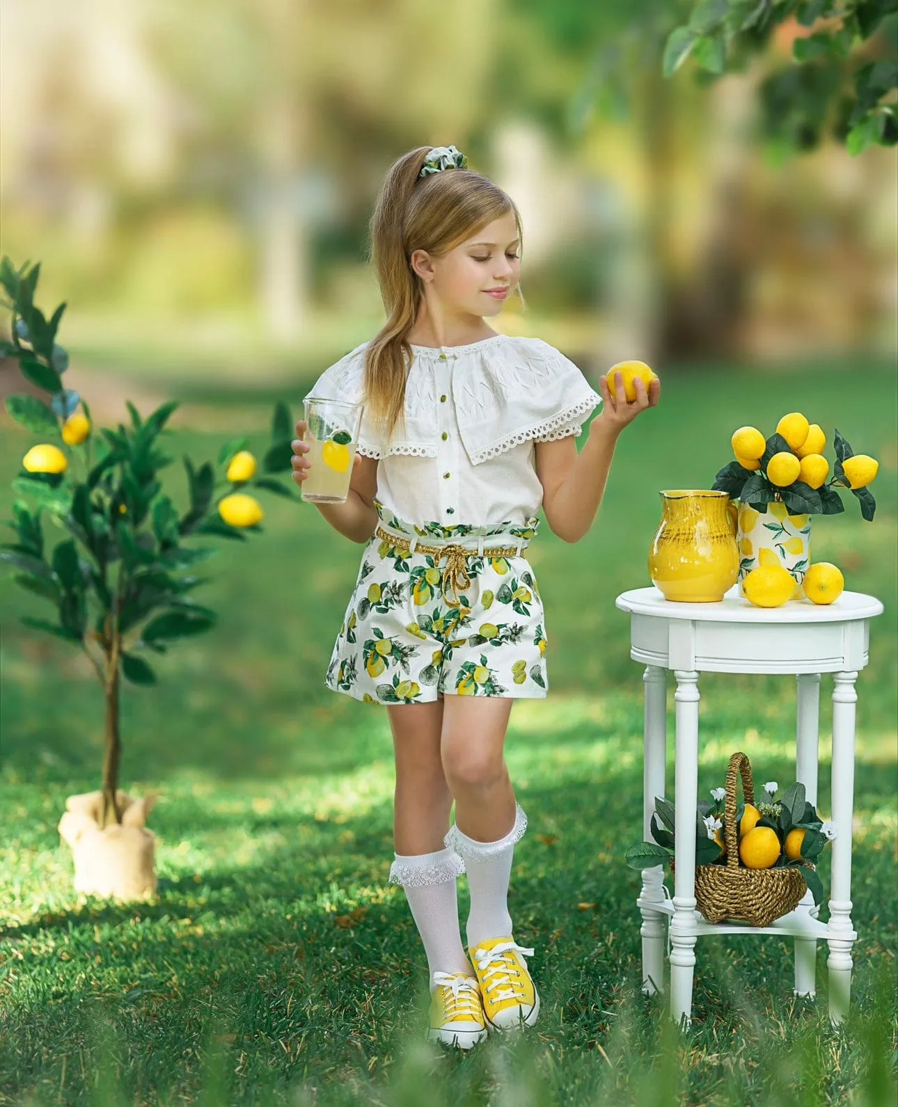 Amalfi Lemon Print Linen Blouse and Shorts Set