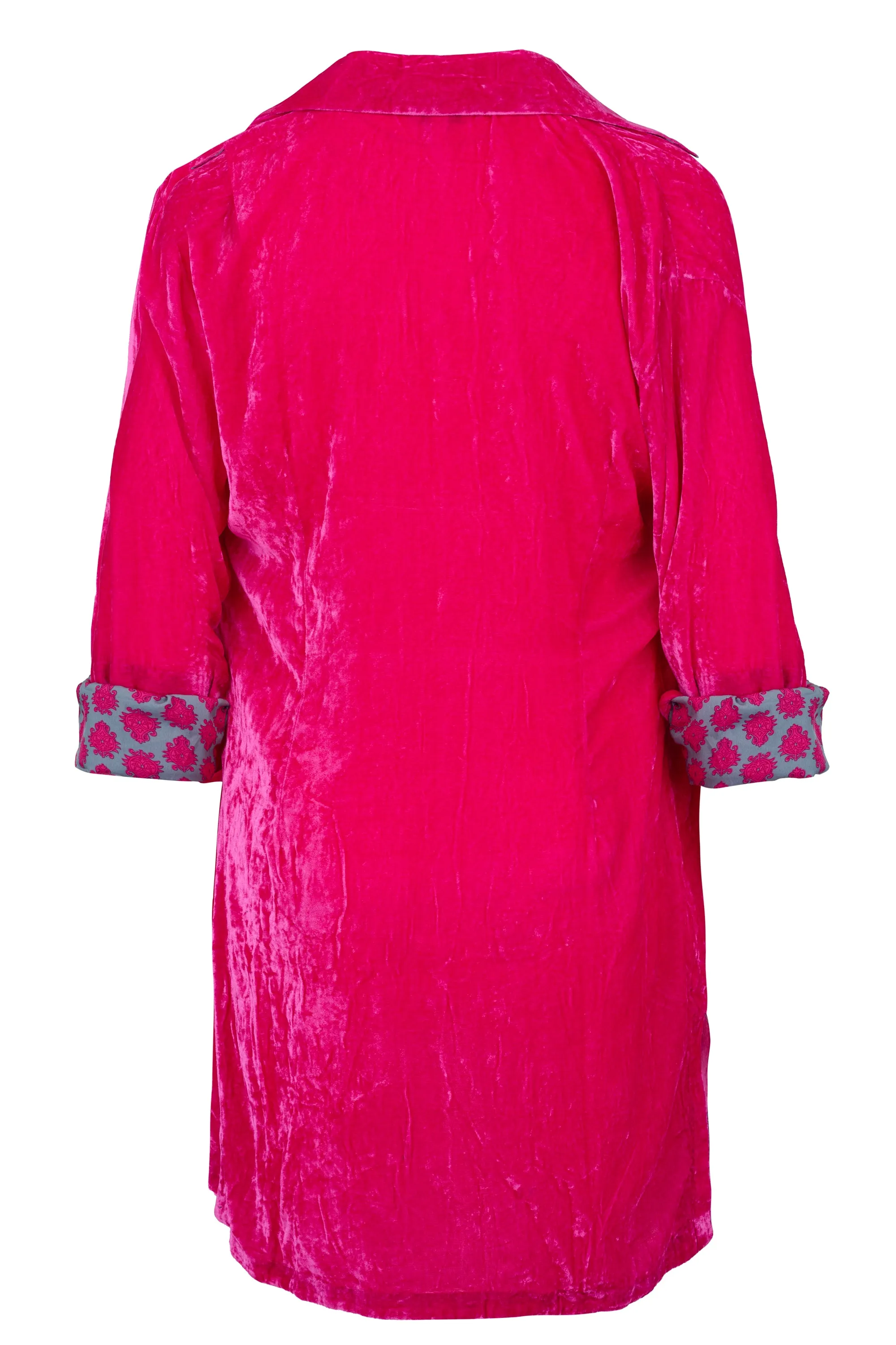 Amanda Silk Velvet Shirt In Hot Pink With Lined Cuff & Collar