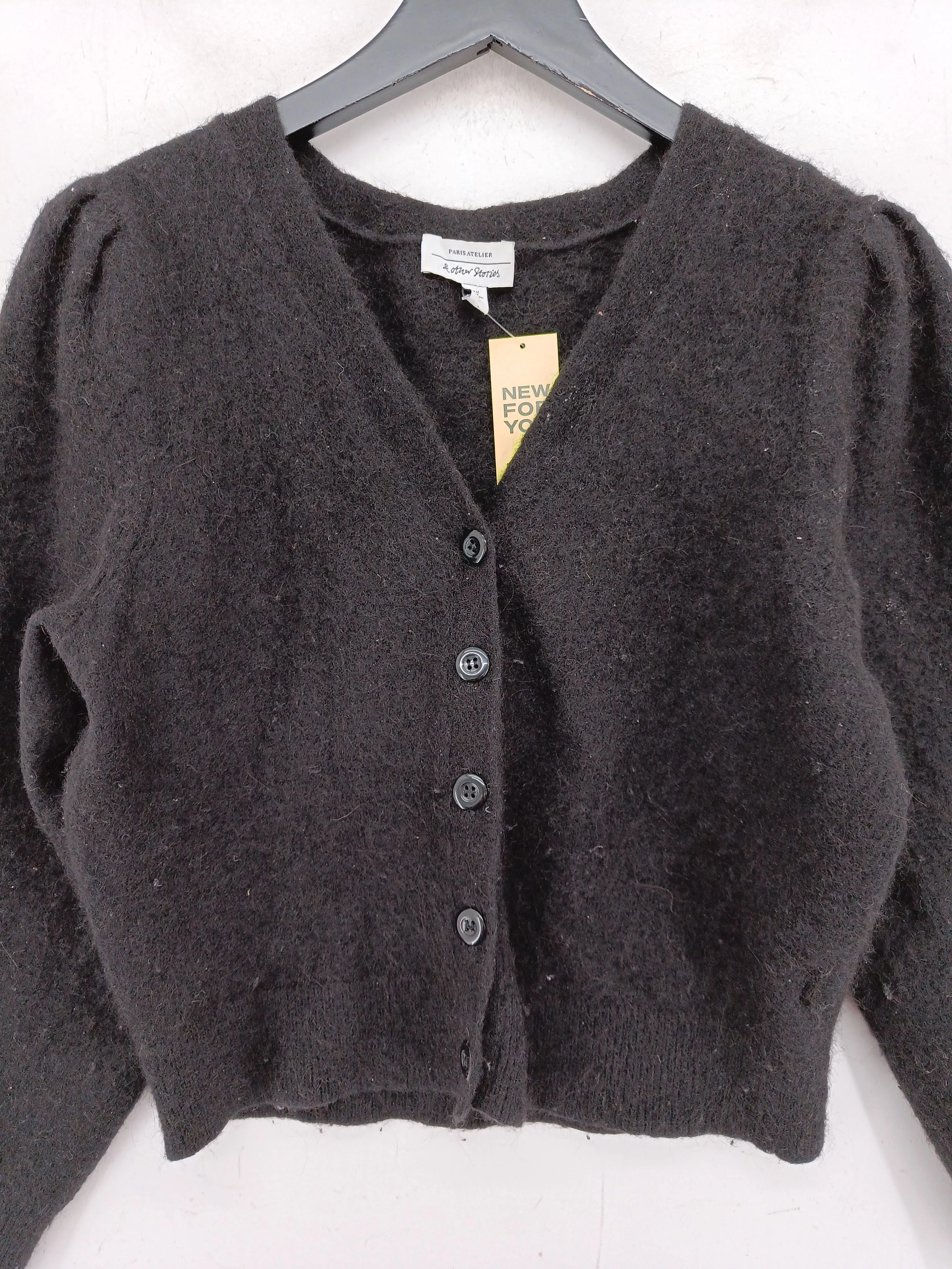 & Other Stories Women's Cardigan M Black Polyamide with Elastane, Other, Wool