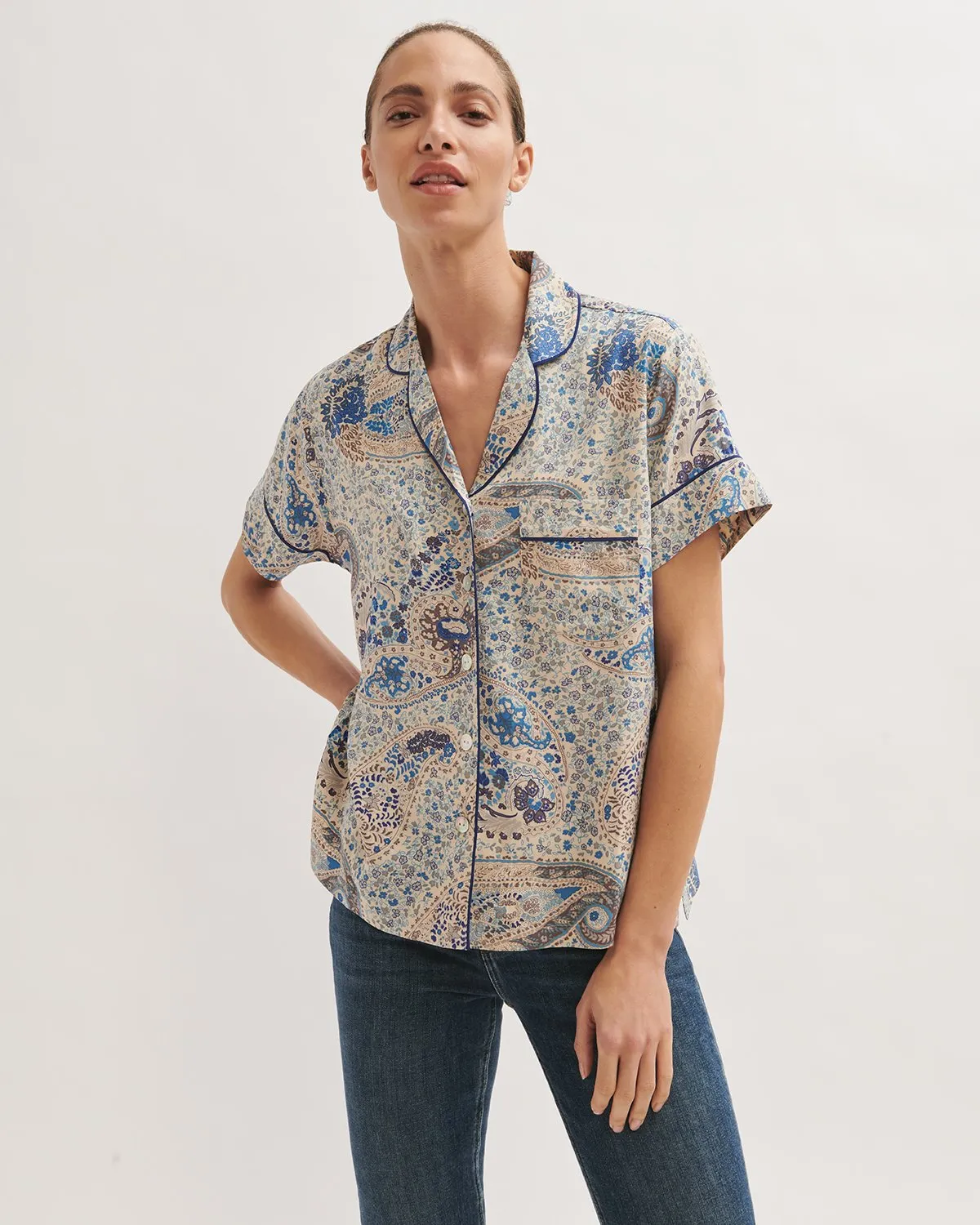 Antique Paisley Pyjama Top | Blue