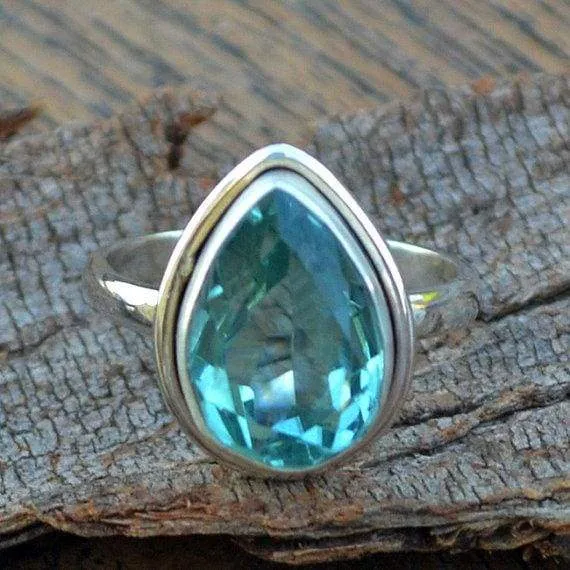 Apatite Quartz Ring, Quartz Ring, Pear Cut Ring, 925 Sterling Silver Jewelry