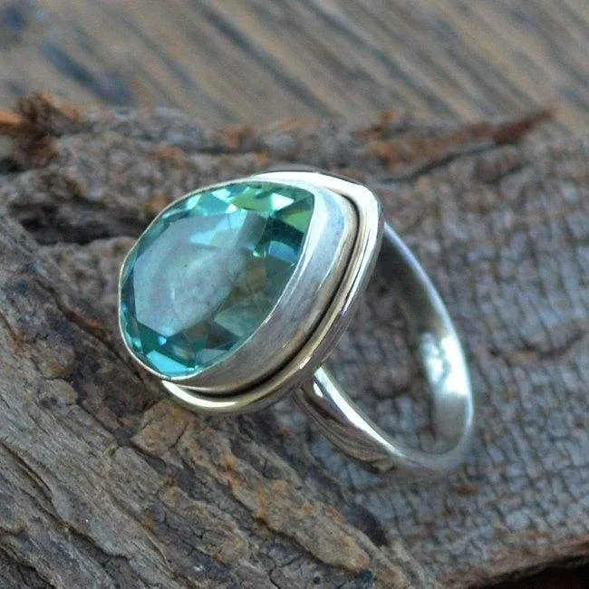 Apatite Quartz Ring, Quartz Ring, Pear Cut Ring, 925 Sterling Silver Jewelry