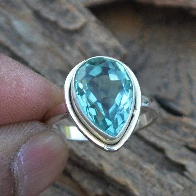 Apatite Quartz Ring, Quartz Ring, Pear Cut Ring, 925 Sterling Silver Jewelry