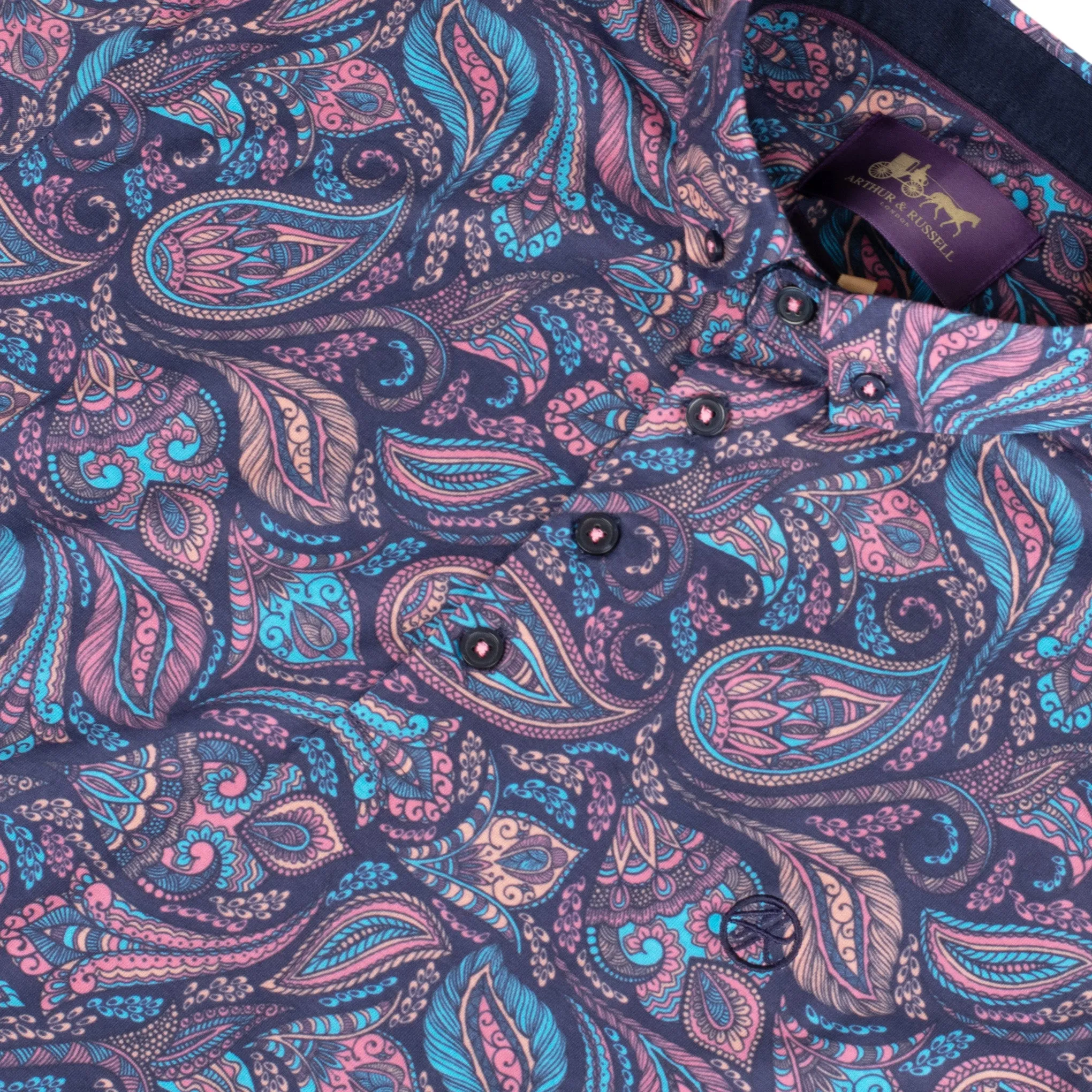 Arthur & Russell Paisley Polo Shirt Navy