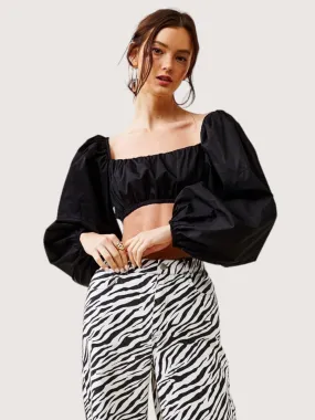 Balloon Sleeve Crop Top | Black