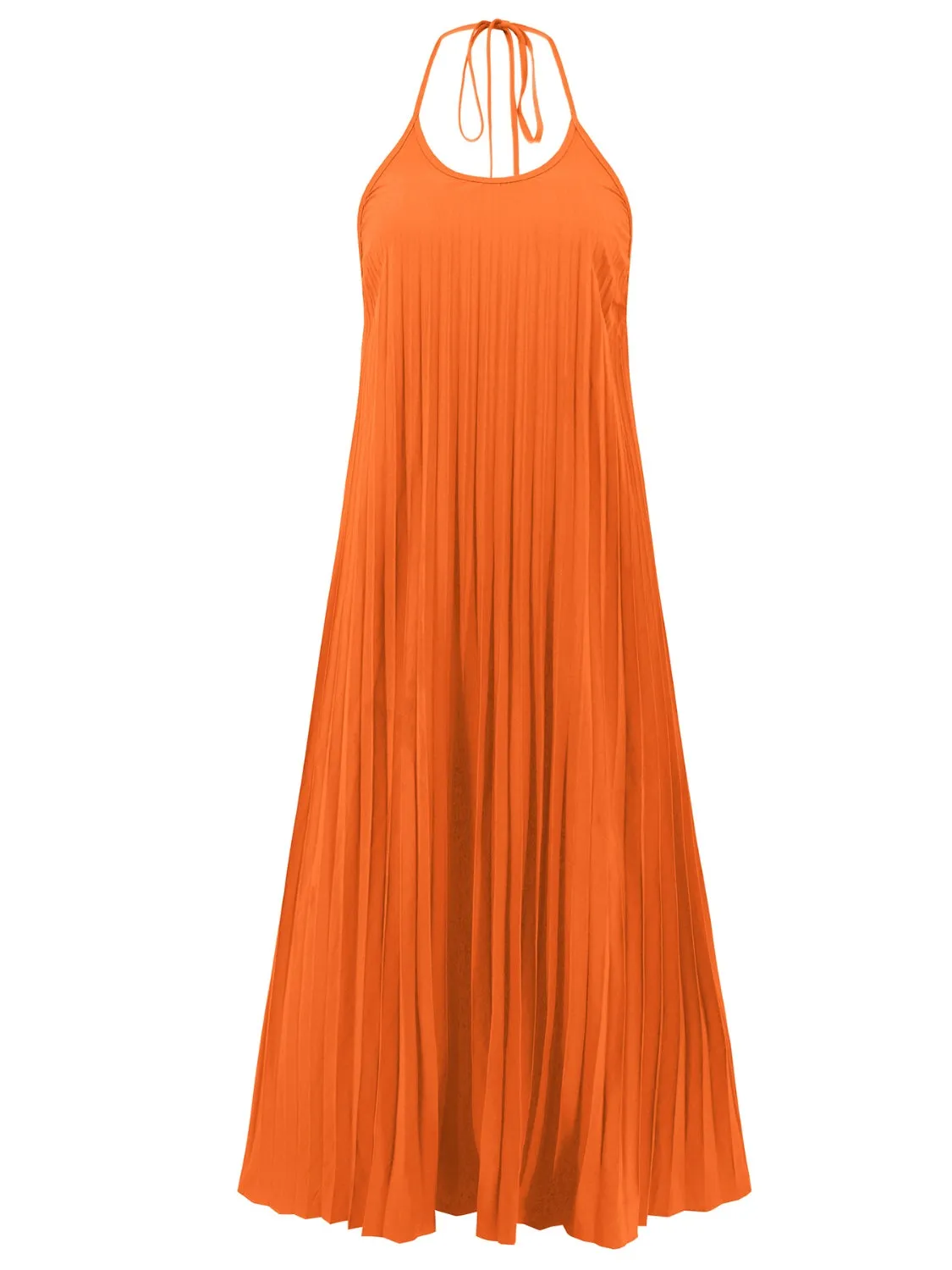 Beach Wedding Guest Attire: Women's Sleeveless Pleated Halter Neck Dress