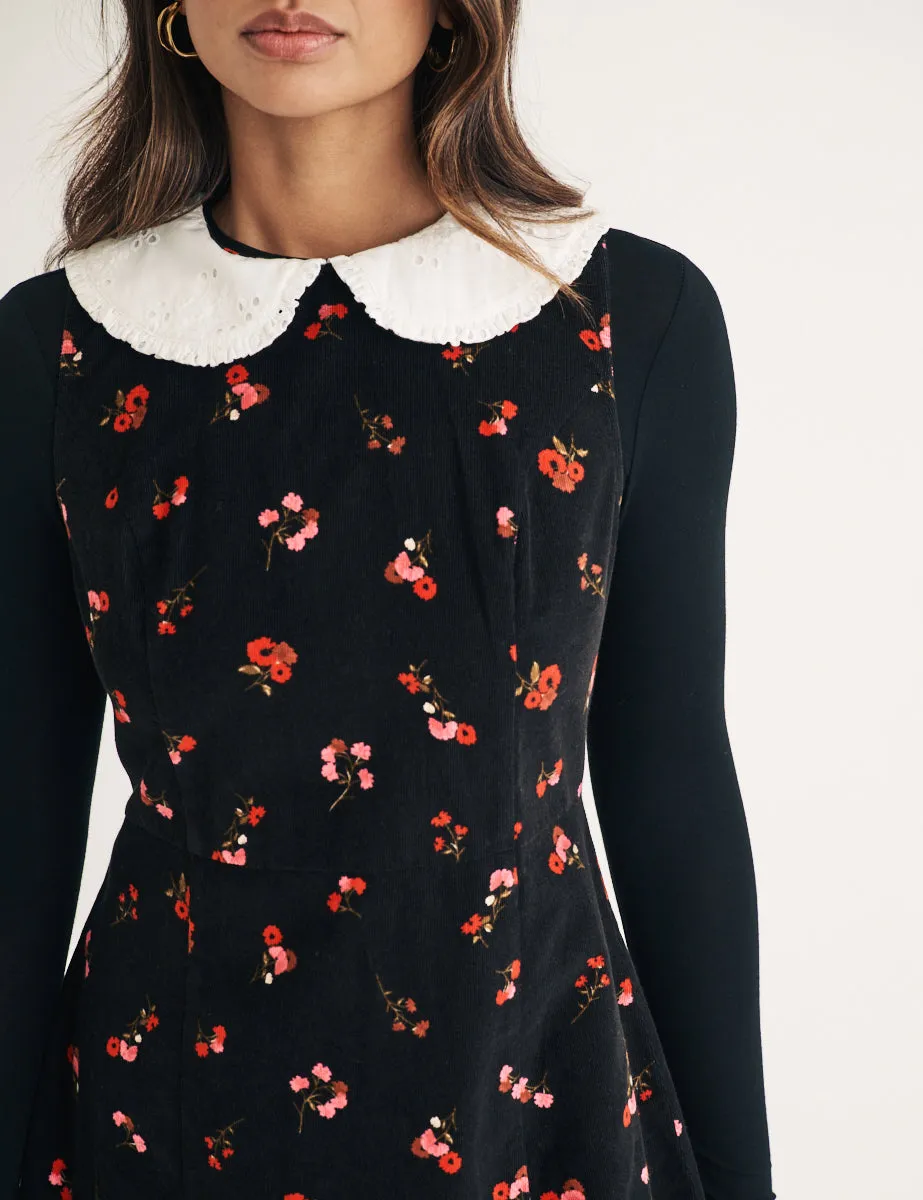 Black Cord Floral Collar Maple Mini Dress