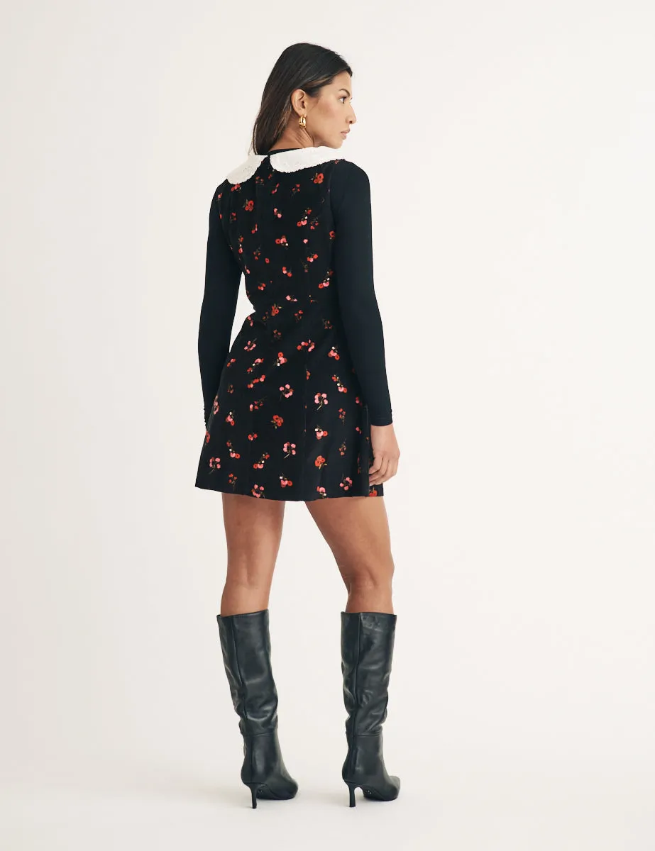 Black Cord Floral Collar Maple Mini Dress