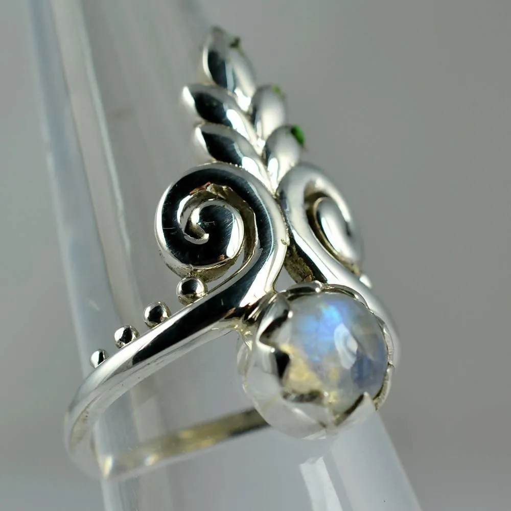 Blue Fire Rainbow Moonstone 925 solid sterling silver hand made designer, Nickel Free