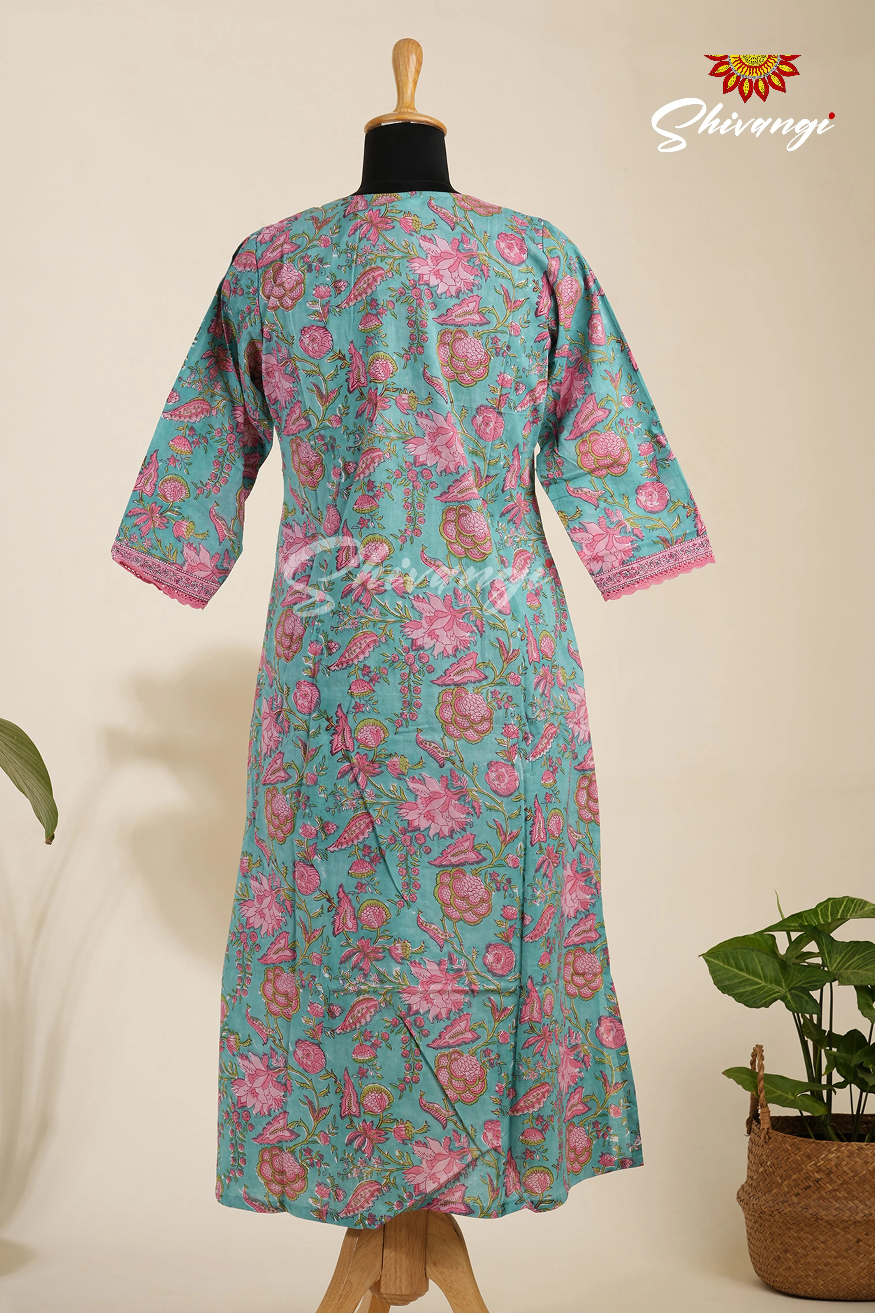 Blue with Pink Mulmul Cotton Kurti For Women !!!