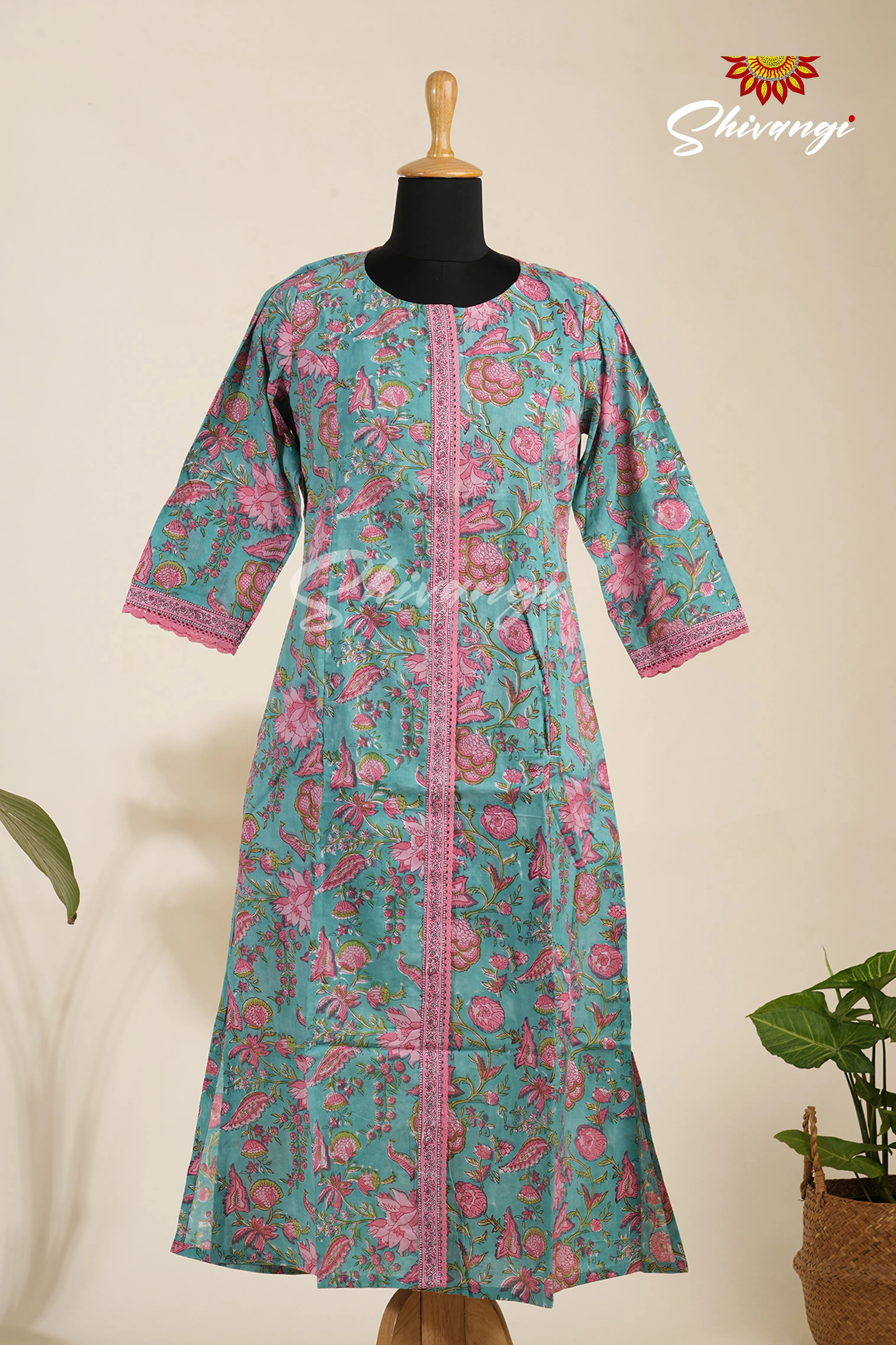 Blue with Pink Mulmul Cotton Kurti For Women !!!