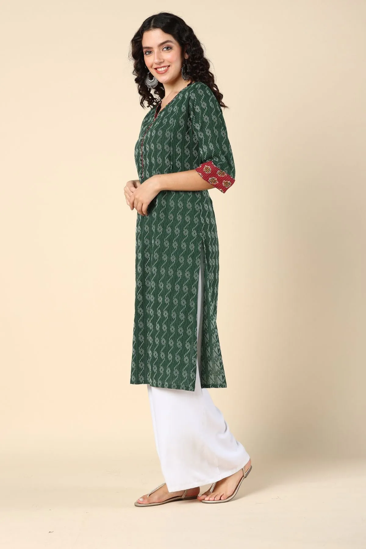 Bottle Green Feeding Kurti with Pocket