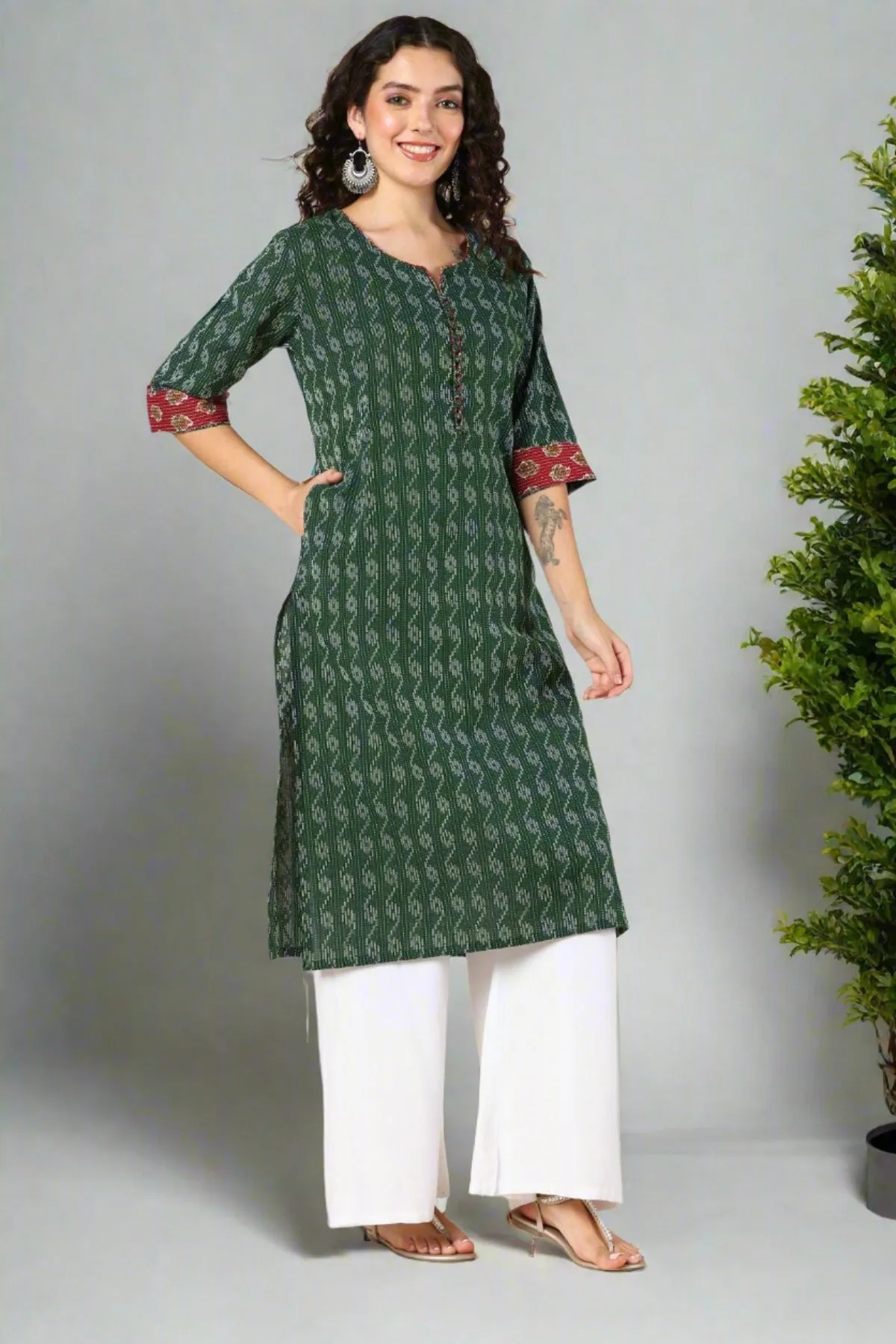 Bottle Green Feeding Kurti with Pocket