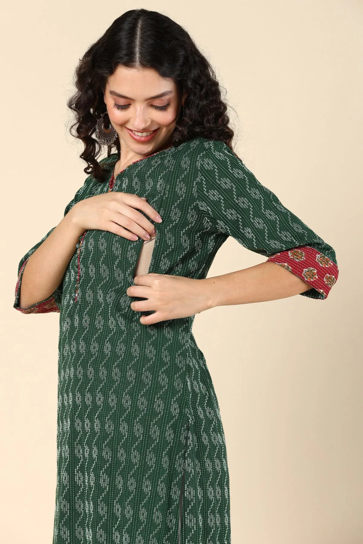 Bottle Green Feeding Kurti with Pocket