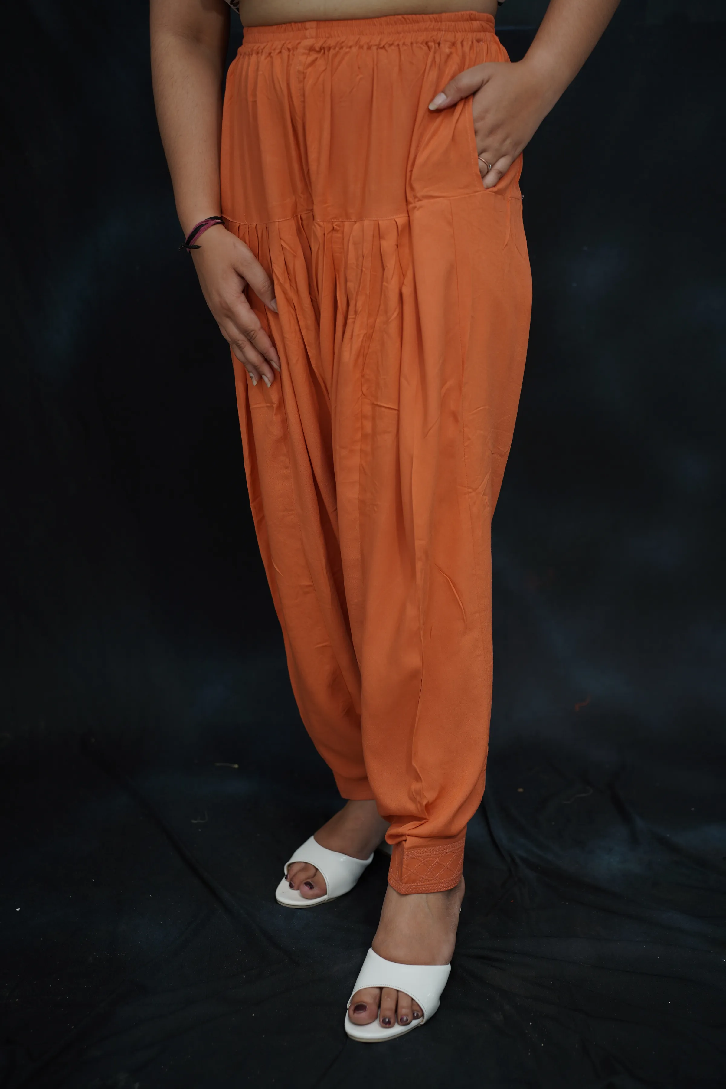 Brick Pleated Rayon Salwar