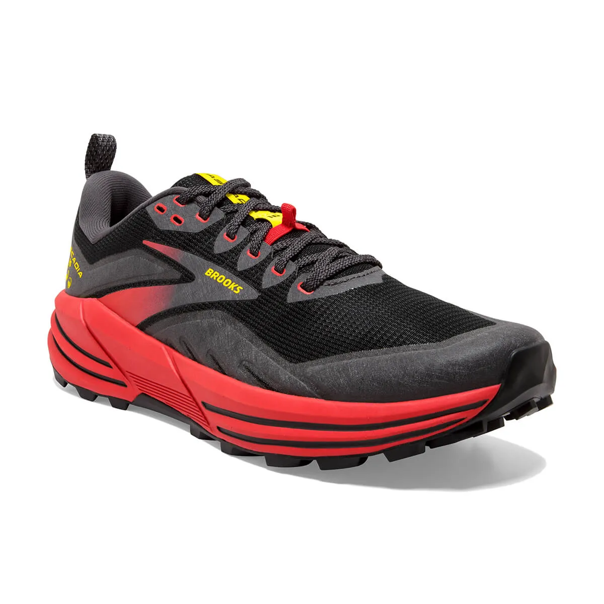 Brooks Cascadia 16 Mens | Black/fiery Red/blazing Yellow