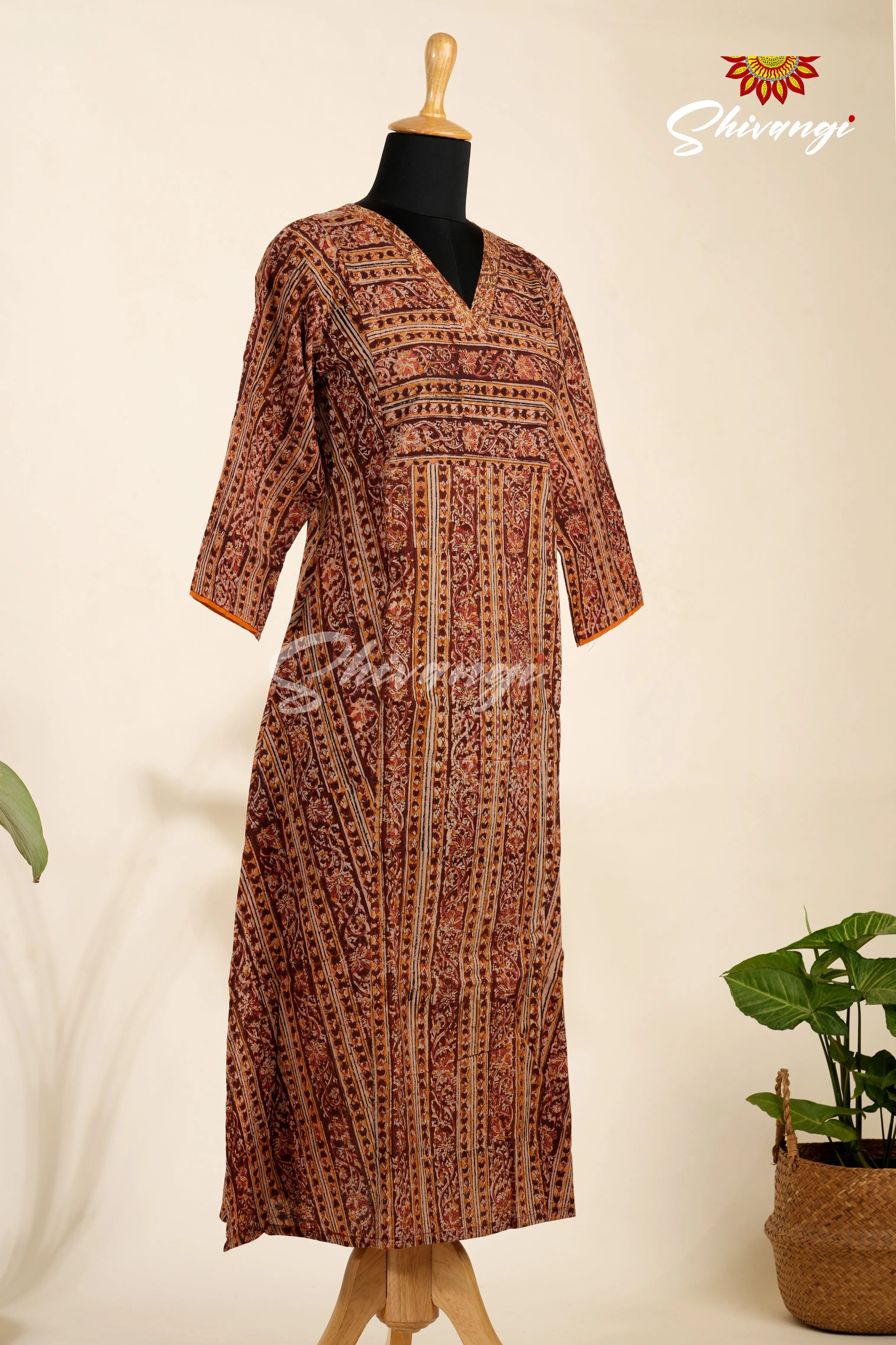 Brown Kalamkari Straight Kurti For Women - AU73