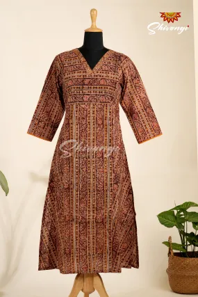 Brown Kalamkari Straight Kurti For Women - AU73