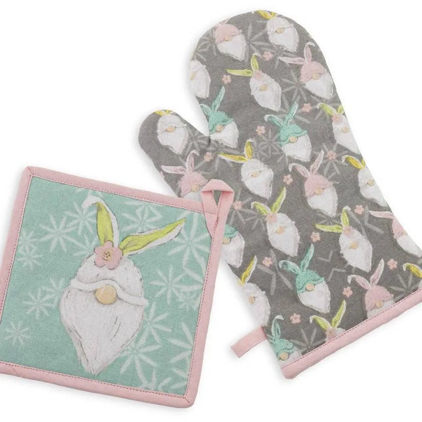 Bunny Gnomes Oven Mitt & Pot Holder Set of 2