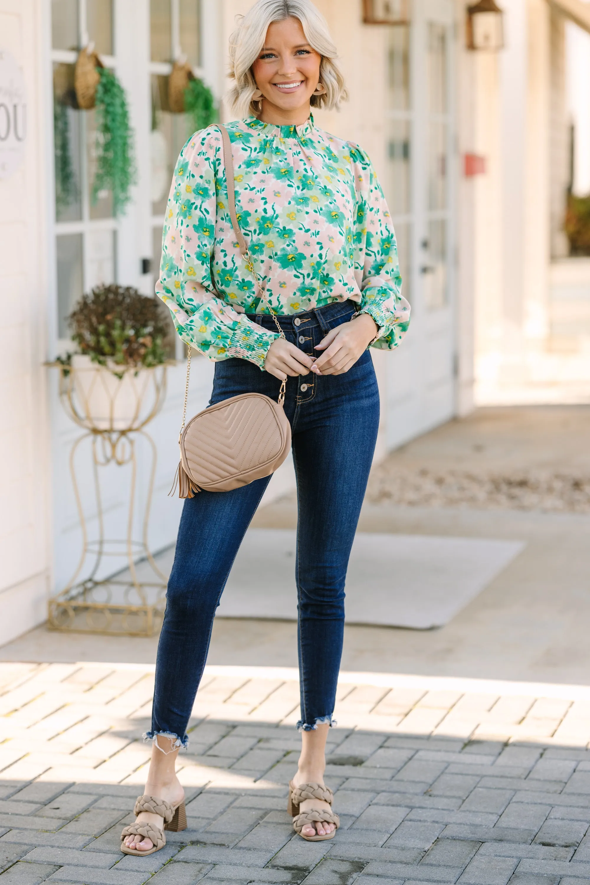 Can't Change Green Floral Blouse