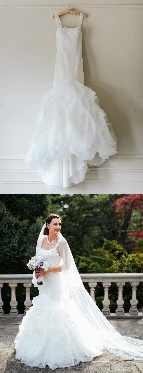 Charming Lace Ruffles Organza Sheath Mermaid Wedding Dresses,DB0176