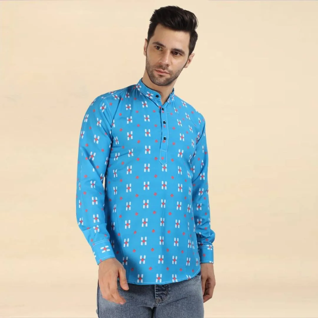 Classic Cotton Printed Short Kurtas for Men