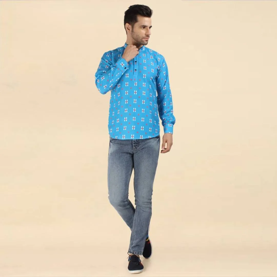 Classic Cotton Printed Short Kurtas for Men