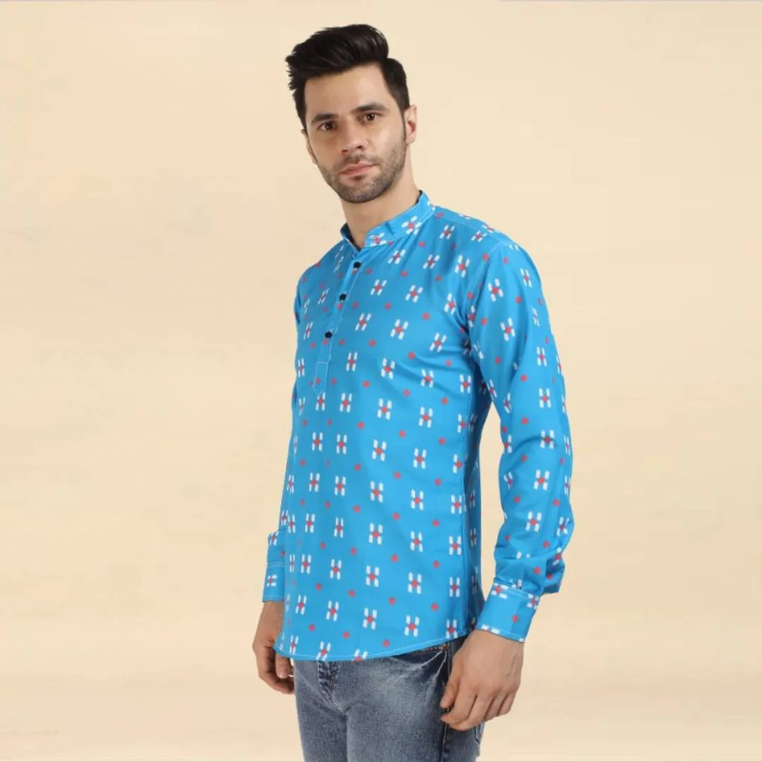 Classic Cotton Printed Short Kurtas for Men