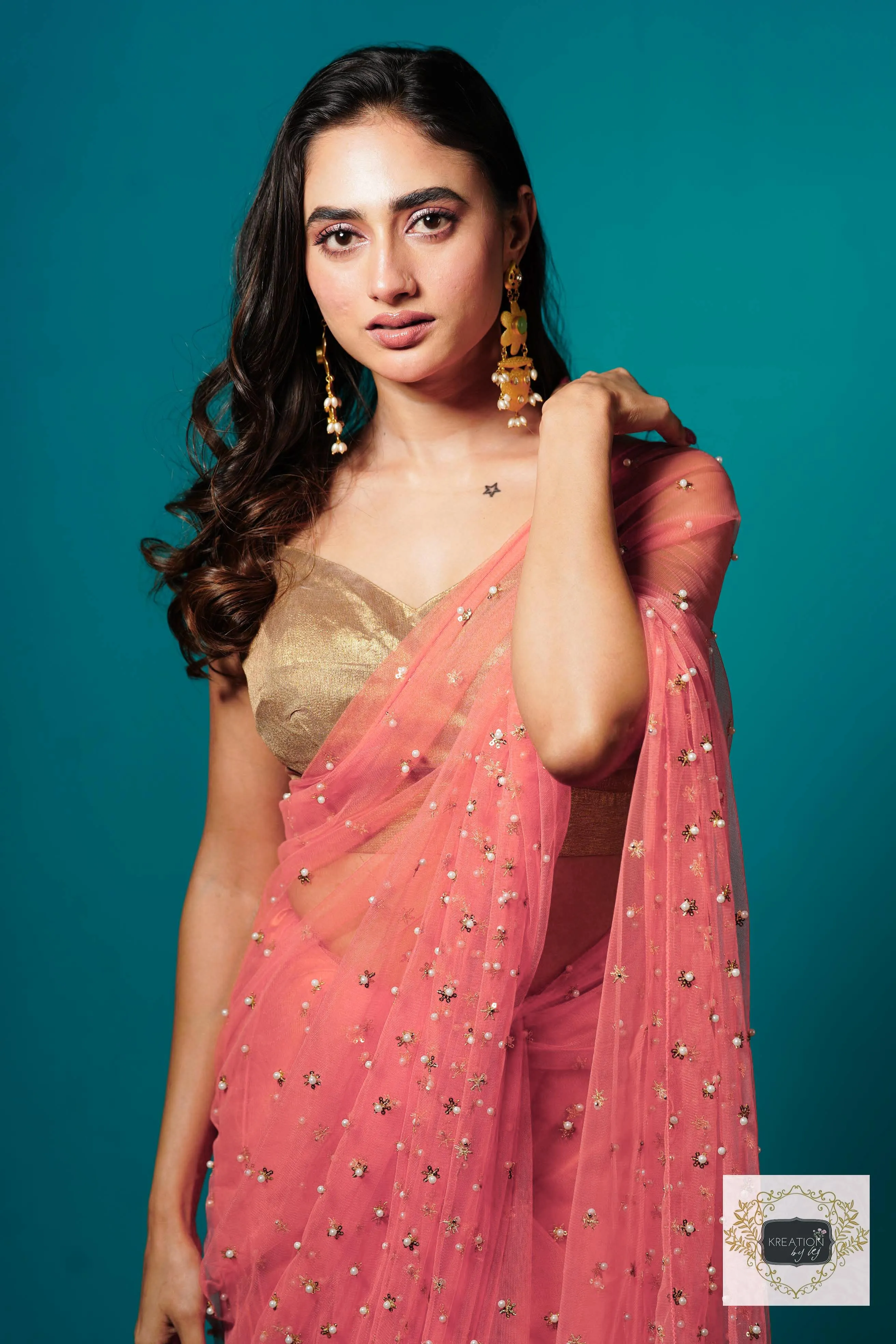 Coral jugnoo net saree