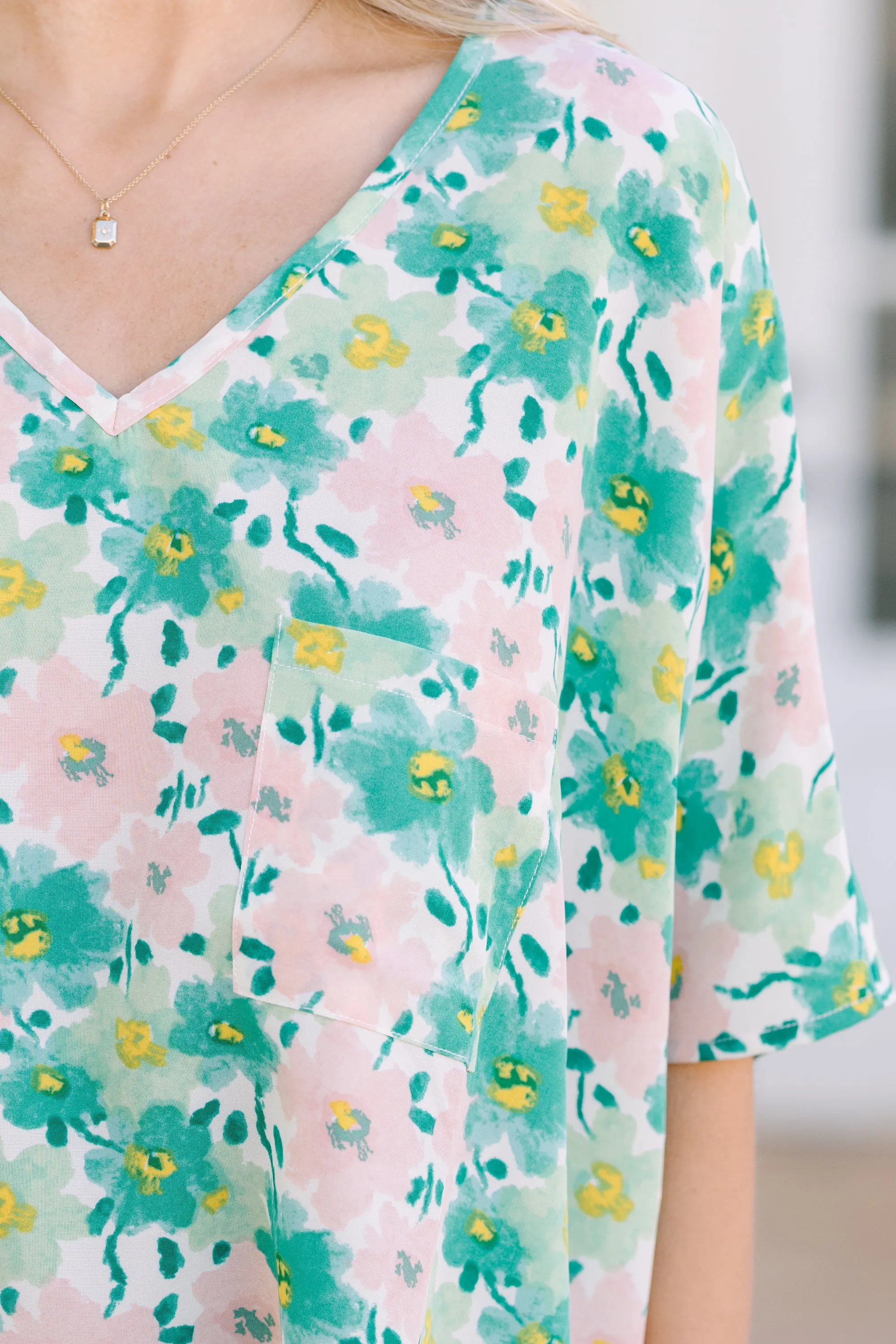 Couldn't Be Better Green Floral Top