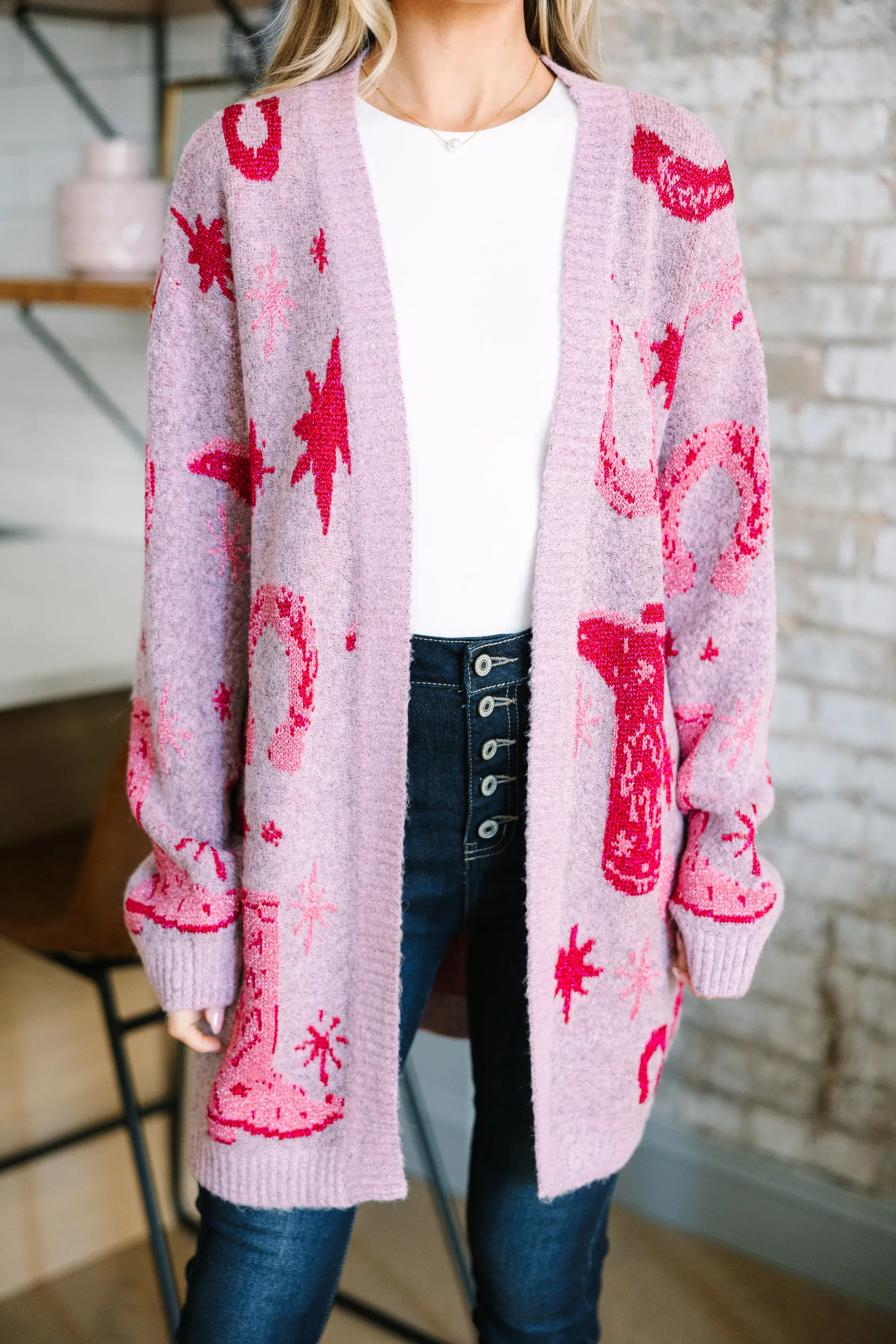 Cowboy Craze Blush Pink Printed Cardigan