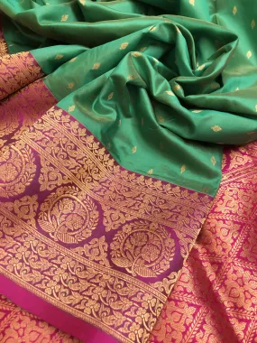 Dark Sea-foam Green Color Katan Banarasi Saree Allover Buti Work